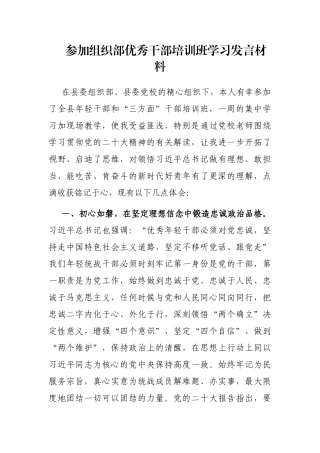 参加组织部优秀干部培训班学习发言材料
