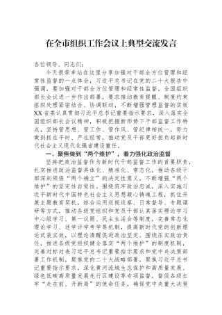 在全市组织工作会议上典型交流发言
