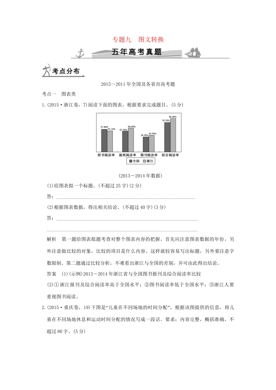 （5年高考）高考语文 专题9 图文转换练习（全国通用）-人教版高三全册语文试题_第1页