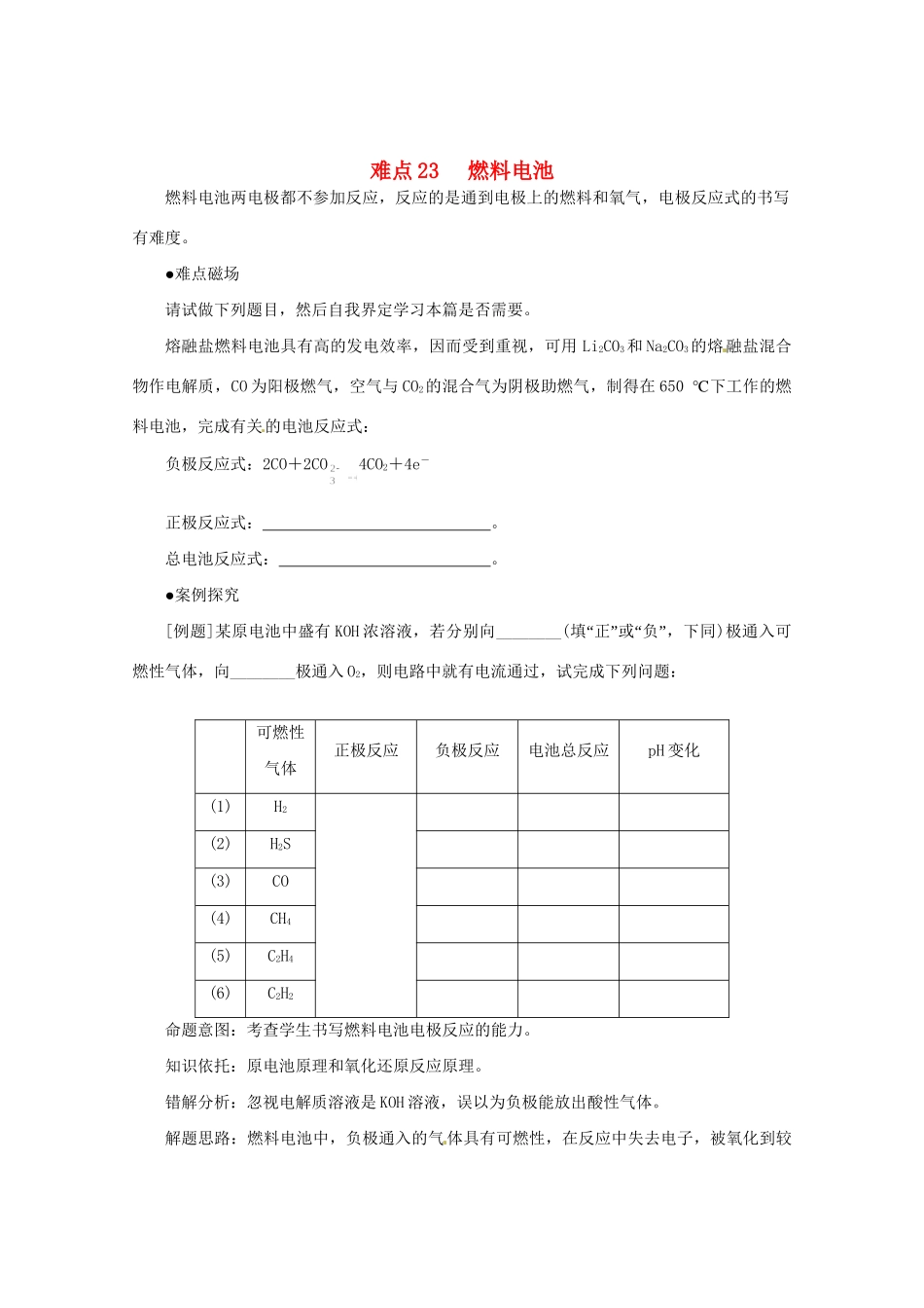 （5月黄金档）高考化学 冲刺秘籍难点23 燃料电池_第1页
