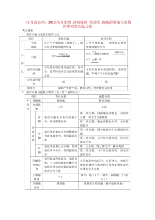 （5月黄金档）高考生物 冲刺秘籍 第四练 细胞的增殖与生物的生殖发育练习题
