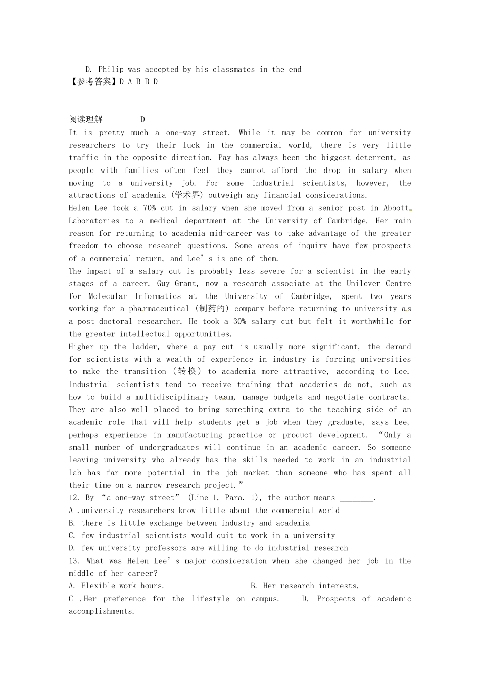 （5月集训）河北省卢龙县高考英语阅读理解自练题连载（9）_第2页