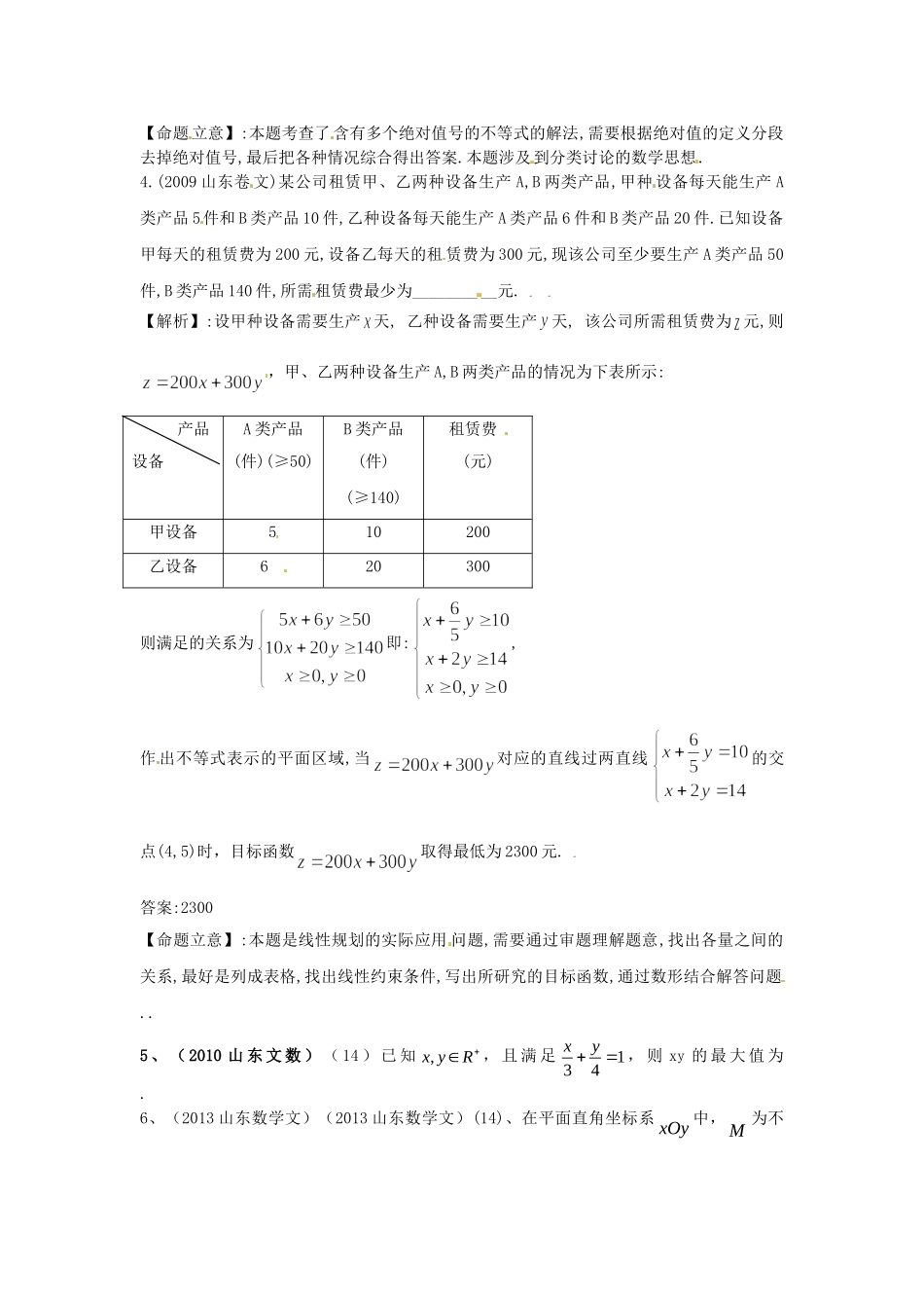 （7年真题推荐）山东省年高考数学 真题分类汇编 不等式_第3页