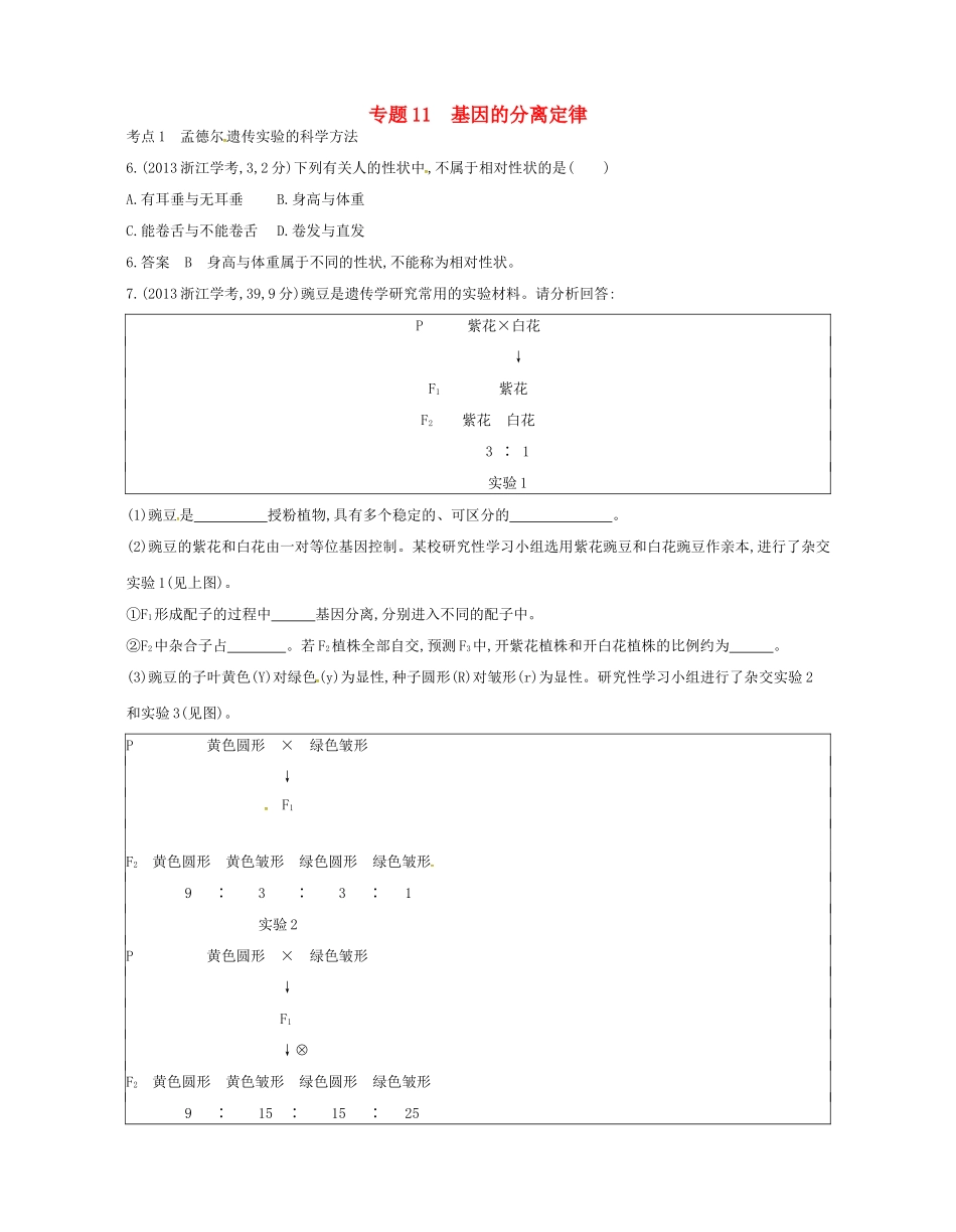 高考生物总复习 专题11 基因的分离定律试题-人教版高三全册生物试题_第1页
