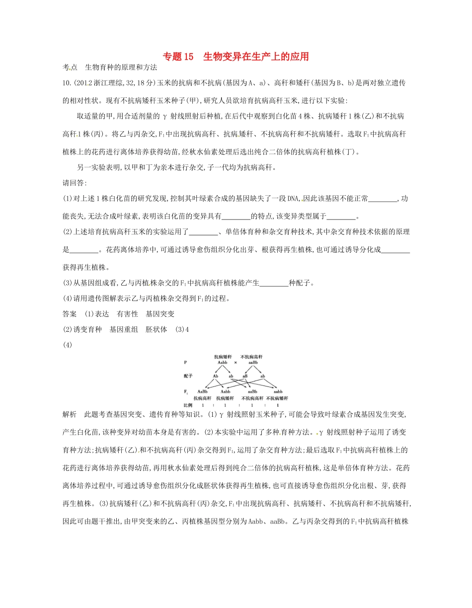 高考生物总复习 专题15 生物变异在生产上的应用试题-人教版高三全册生物试题_第1页
