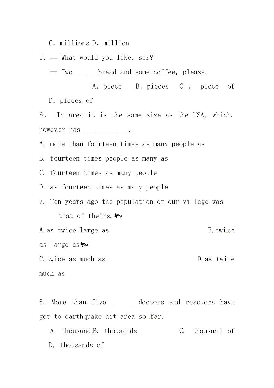 （三轮秒杀）最新高考英语 考点闯关（七）数词_第2页