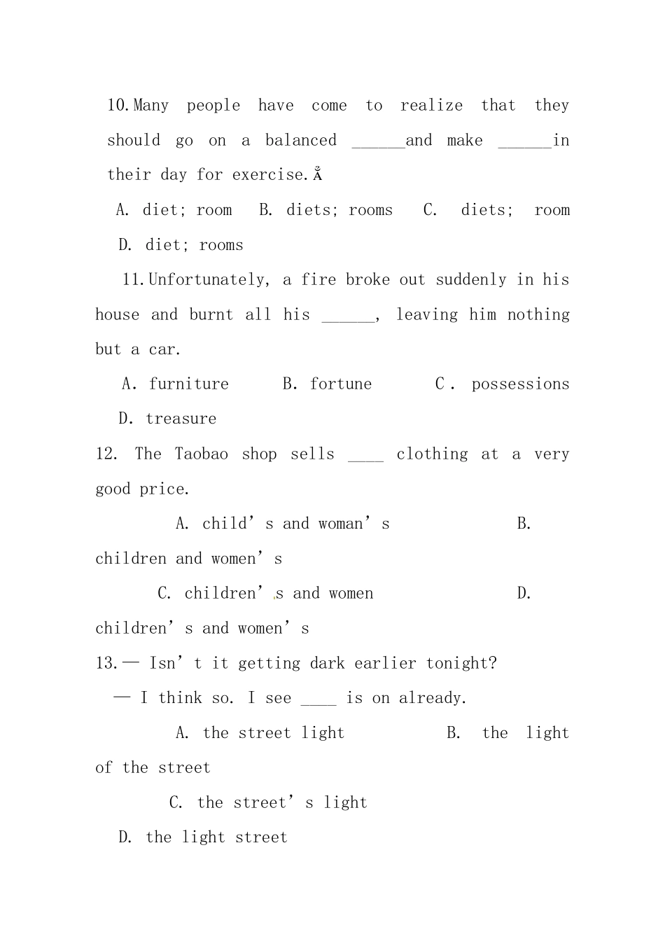 （三轮秒杀）最新高考英语 考点闯关（三）名词（可数、不可数、单复数、词形集合名词）_第3页