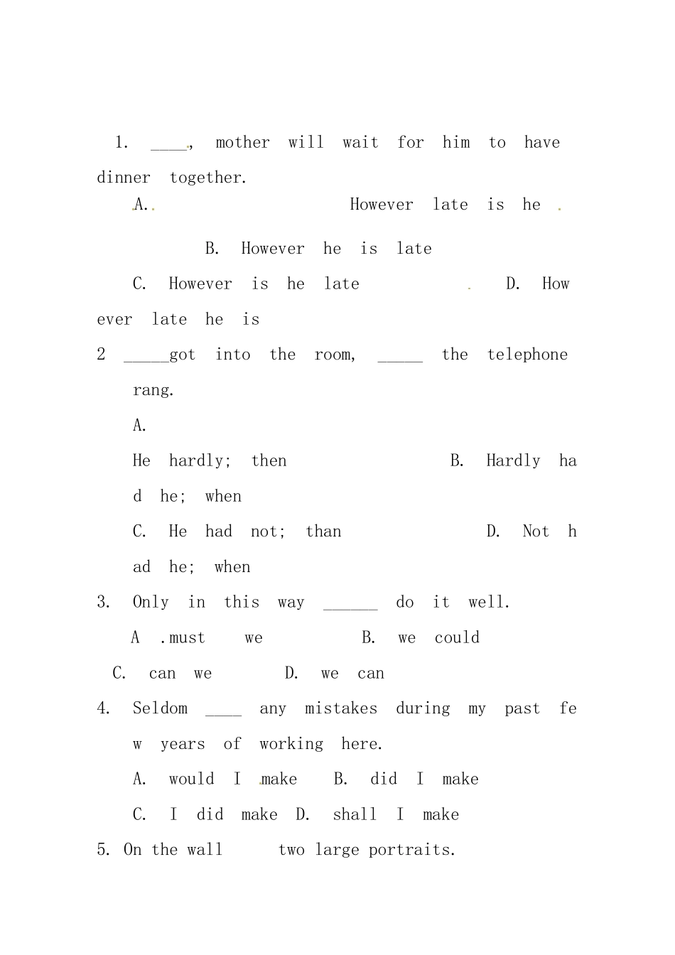 （三轮秒杀）最新高考英语 考点闯关（三十四） 倒装句_第1页