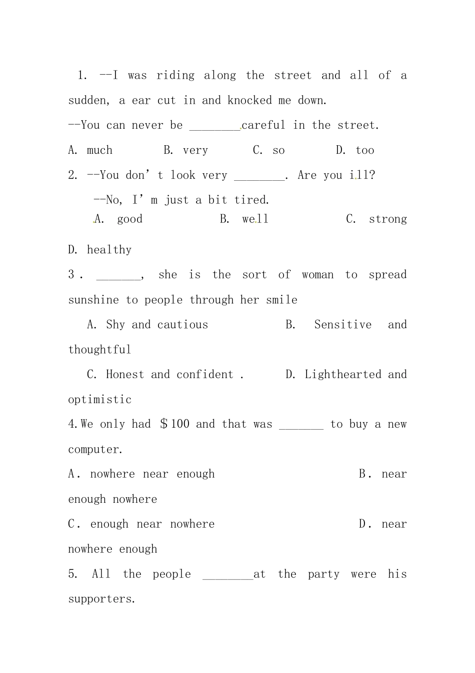 （三轮秒杀）最新高考英语 考点闯关（十） 形容词和副词综合练习_第1页