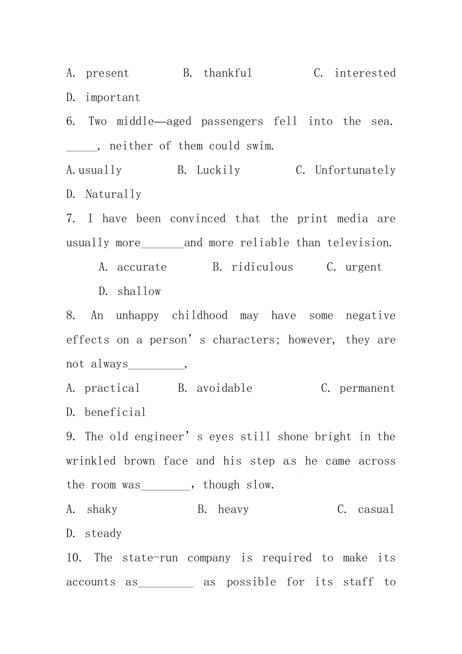 （三轮秒杀）最新高考英语 考点闯关（十） 形容词和副词综合练习_第2页