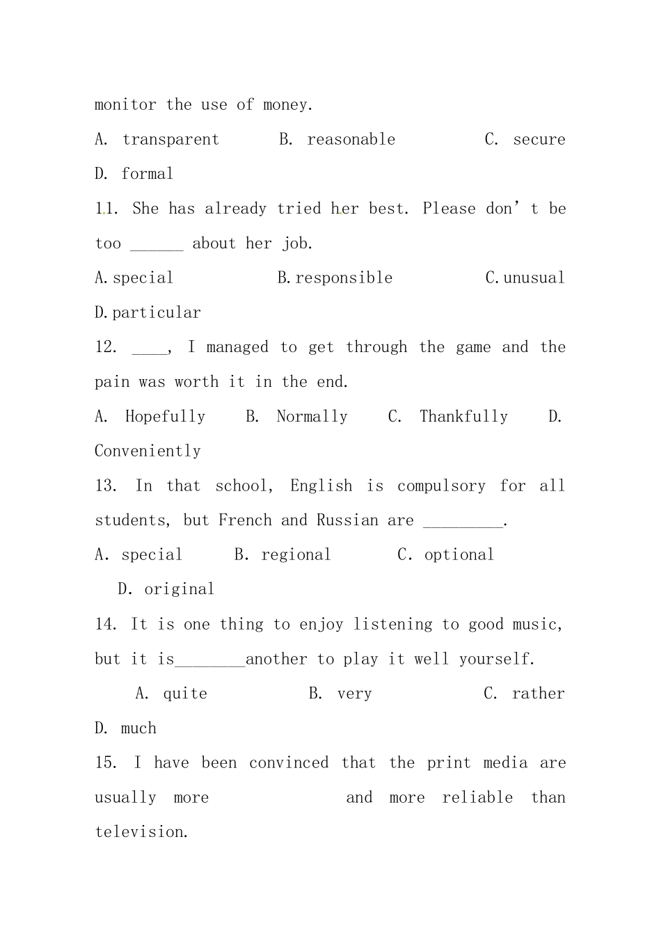 （三轮秒杀）最新高考英语 考点闯关（十） 形容词和副词综合练习_第3页