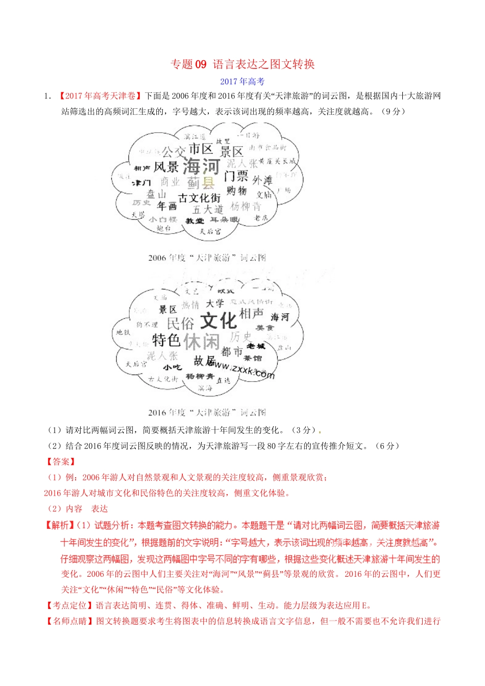 （三年高考）高考语文试题分项版解析 专题09 语言表达之图文转换（含解析）-人教版高三全册语文试题_第1页