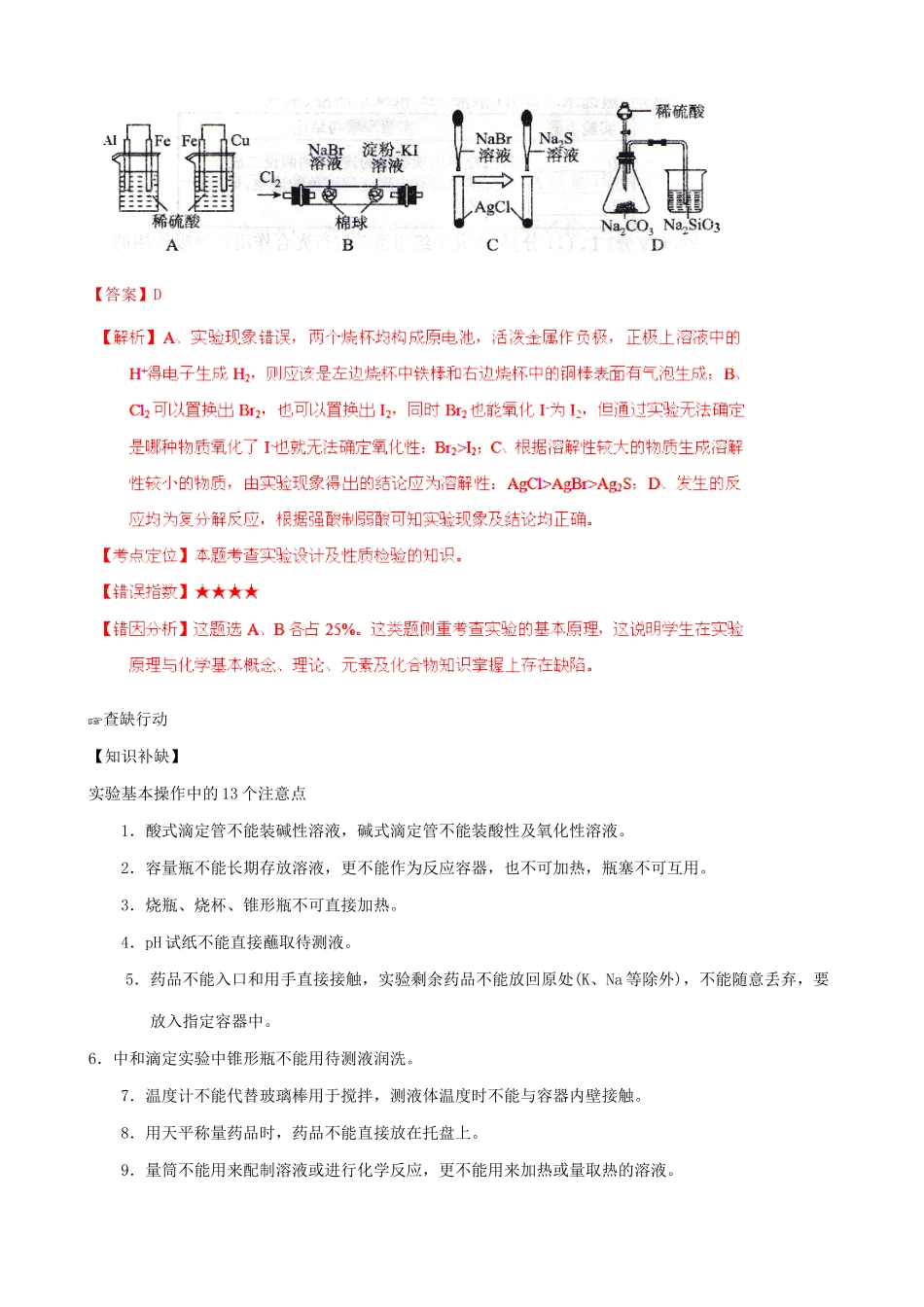 （三年经典错题本）高三化学二轮 化学实验基本操作 （含解析）_第2页