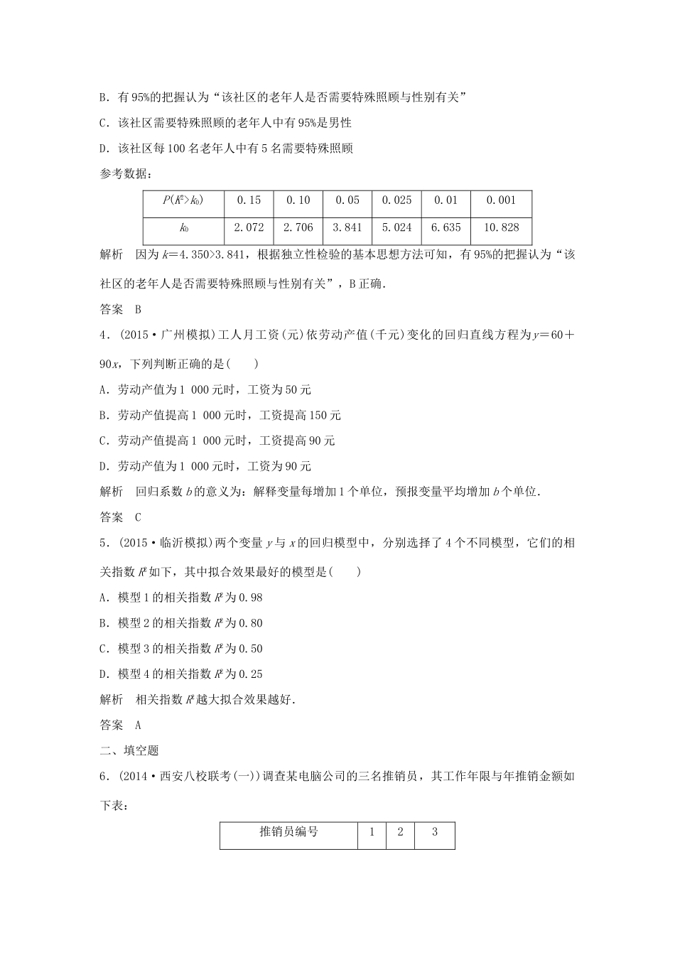 （三年模拟一年创新）高考数学复习 第十章 第四节 变量间的相关关系与统计案例 文（全国通用）试题_第2页