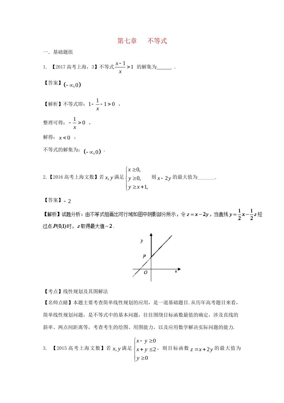 （上海专用）高考数学总复习 专题07 不等式分项练习（含解析）科试题_第1页