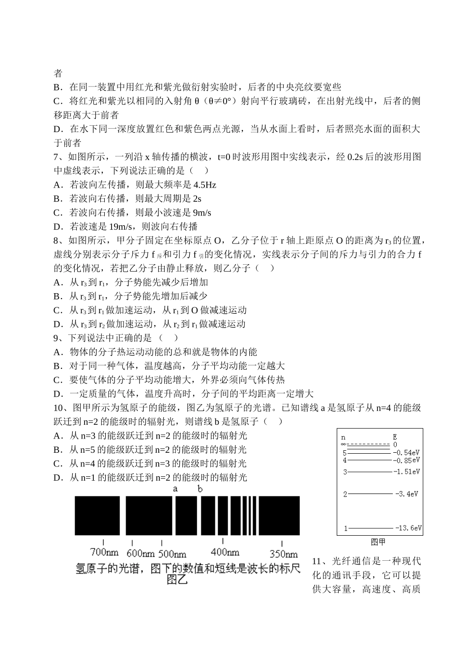 《热、光、原、波》高考前选择题强化训练_第2页