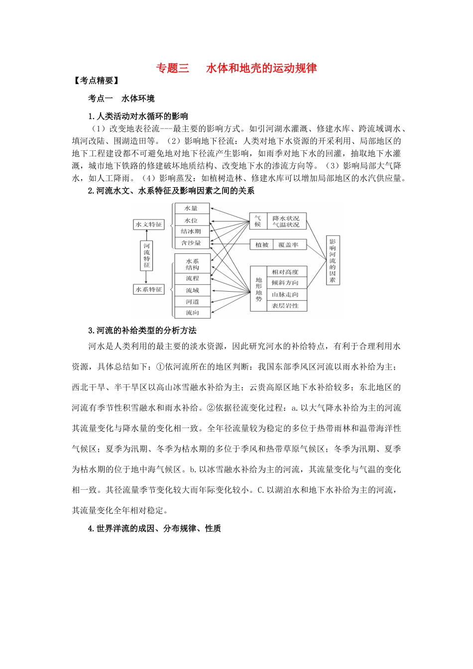 高考地理热点专题复习第一篇 高频考点聚焦专题三 水体和地壳的运动规律试题_第1页