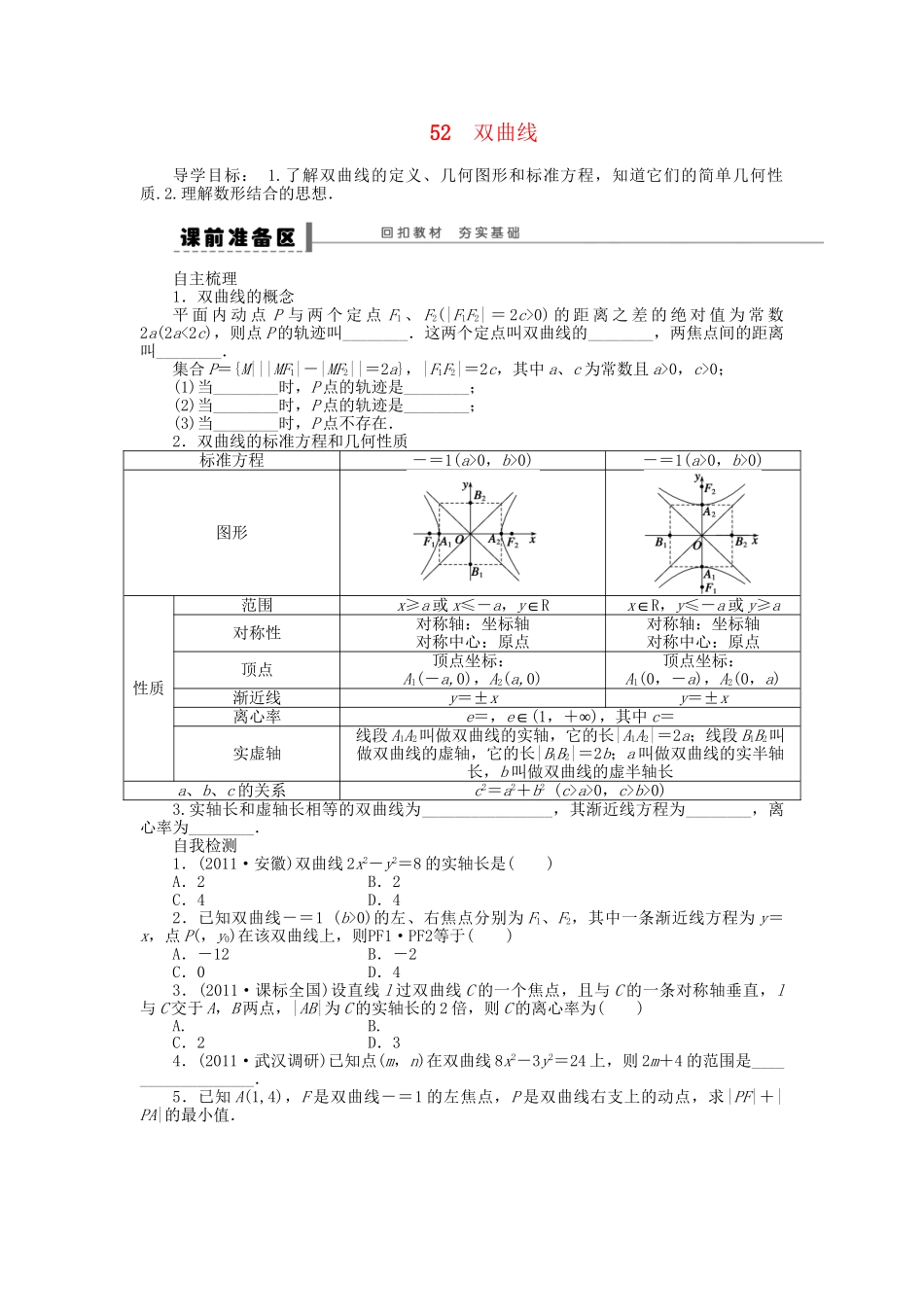 高三数学 复习试题52 双曲线 理（含解析）_第1页