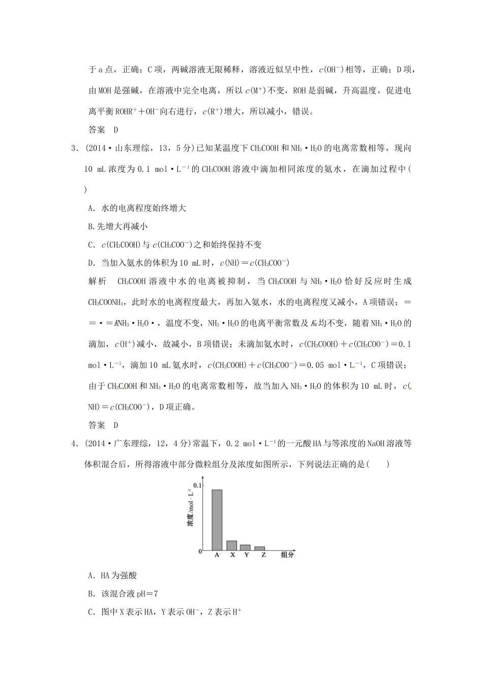 高考化学 专题九 弱电解质的电离平衡和溶液的酸碱性试题_第2页