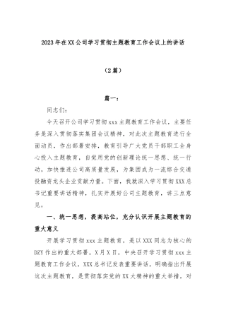 (2篇)2023年在公司学习贯彻主题教育工作会议上的讲话
