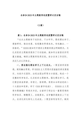 (2篇)参加2023年主题教育收获暨研讨发言稿