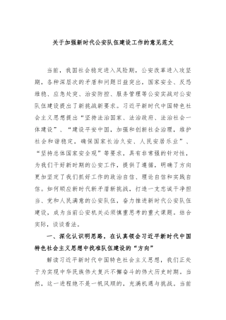 关于加强新时代公安队伍建设工作的意见范文