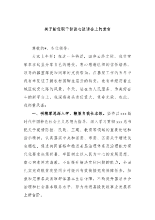 关于新任职干部谈心谈话会上的发言