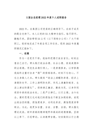 国企总经理2023年度个人述职报告