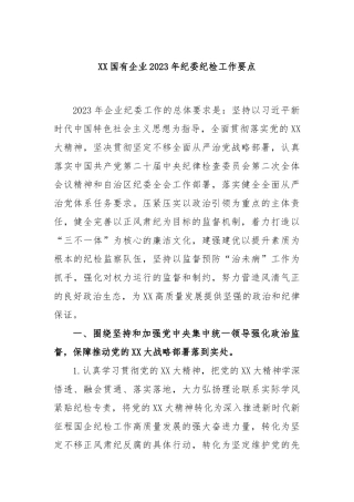 国有企业2023年纪委纪检工作要点