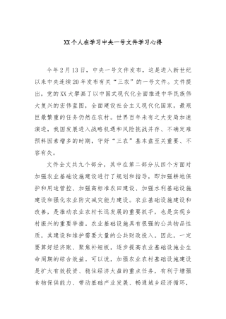 个人在学习中央一号文件学习心得