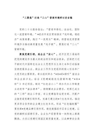 “三聚焦”打造“三心”营商环境研讨发言稿