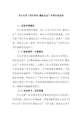 公司“厉行节约 勤俭办企”专项行动总结