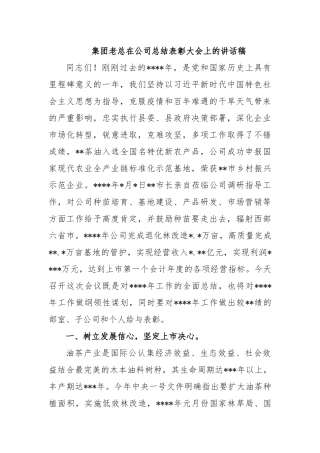 集团老总在公司总结表彰大会上的讲话稿