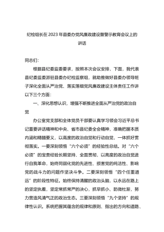 纪检组长在2023年县委办党风廉政建设暨警示教育会议上的讲话