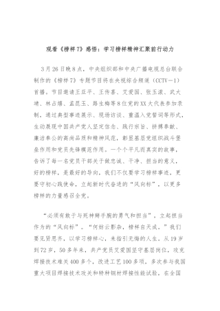 观看《榜样7》感悟：学习榜样精神汇聚前行动力