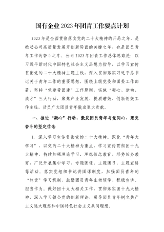 国有企业2023年团青工作要点计划 
