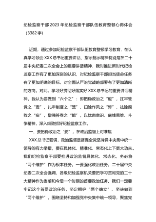 纪检监察干部2023年纪检监察干部队伍教育整顿心得体会