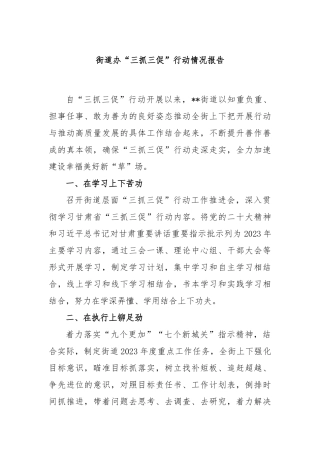 街道办“三抓三促”行动情况报告