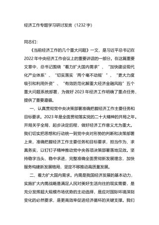 经济工作专题学习研讨发言