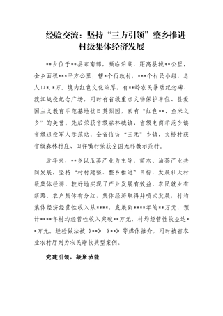 经验交流：坚持“三方引领”整乡推进村级集体经济发展