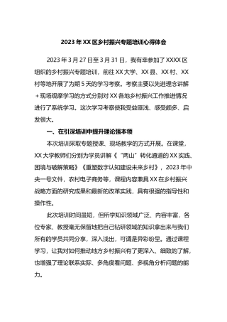2023年X区乡村振兴专题培训心得体会