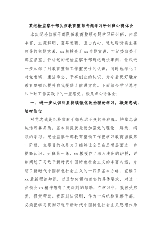 某纪检监察干部队伍教育整顿专题学习研讨班心得体会