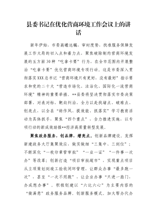 县委书记在优化营商环境工作会议上的讲话