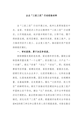 企业“三抓三促”行动经验材料