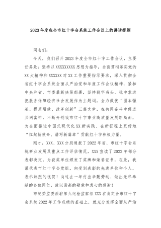 2023年度在全市红十字会系统工作会议上的讲话提纲