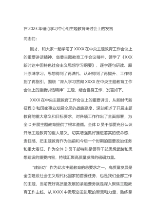 在2023年理论学习中心组主题教育研讨会上的发言