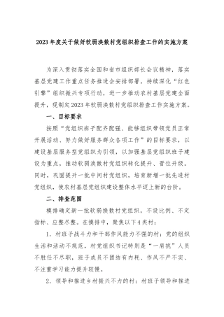 2023年度做好软弱涣散村党组织排查工作的实施方案