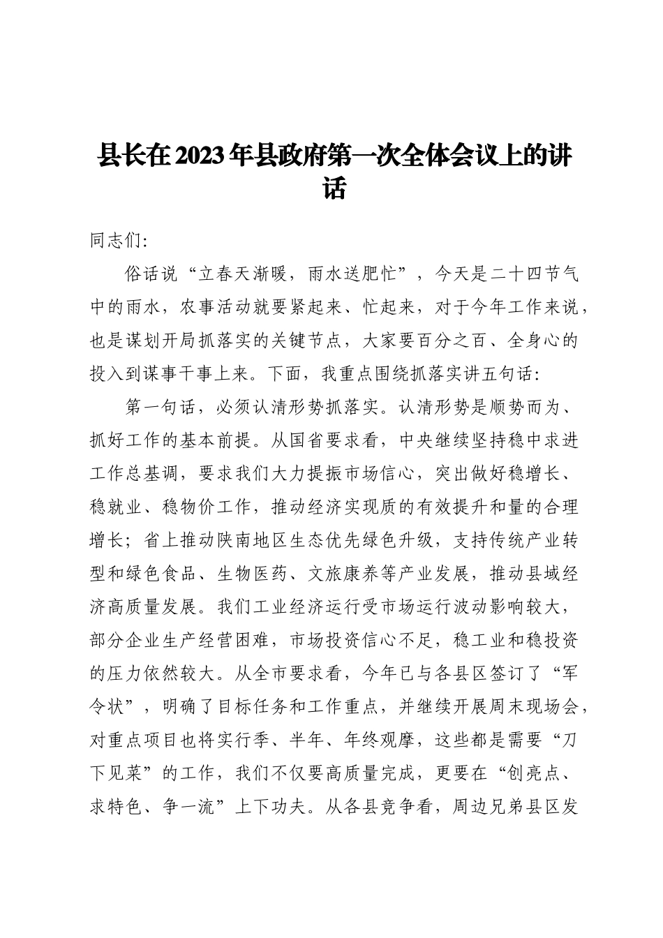 在2023年县政府第一次全体会议上的讲话汇编4篇_第2页