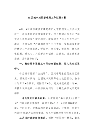 区城市建设管理局工作汇报材料