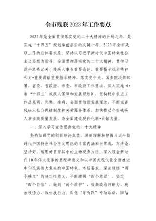 全市残联2023年工作要点